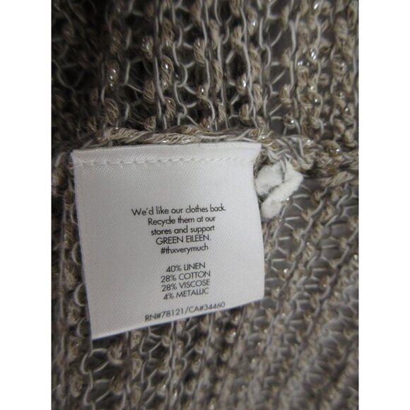 Eileen Fisher Sweater XL Linen Open Cardigan Sheer Metallic Tunic - Picture 10 of 11